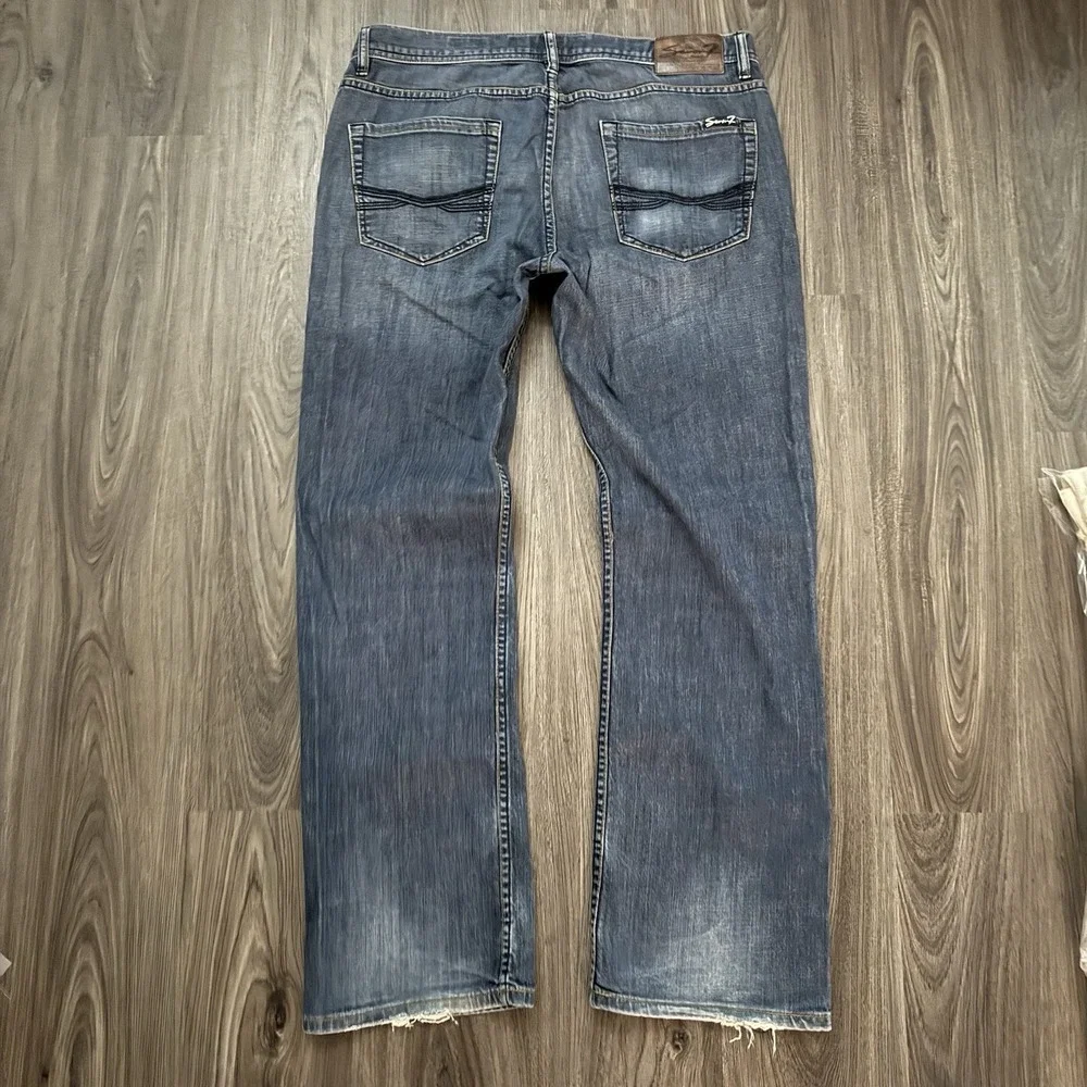 Seven 7 For All Mankind Straight Jeans 36x34 Excellent Whiskered Distressed